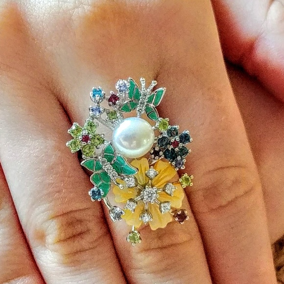 Pearl & Gemstone Sterling Ring - Picture 2 of 7